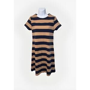 Duffield Lane Size Small Navy & Camel Block Striped Short Sleeve Dress